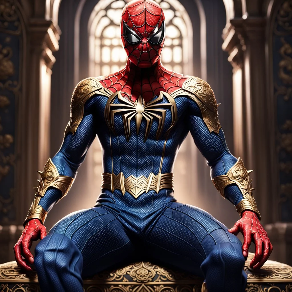 Fhoto full body, reality, Raw, spiderman as king of the king, digital art, intricate details, powerful composition, captivating, , trending on artstation, sharp focus, studio photo, intricate details, highly detailed, by addie_digi