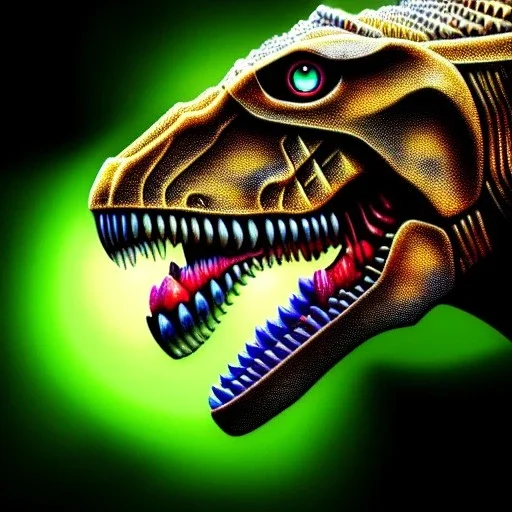 ultra detailed fullbody Portrait in oil on canvas of Dinobot T-rex ,extremely detailed digital painting, extremely detailed face,crystal clear Big Glowing eyes, mystical colors , perfectly centered image, perfect composition, rim light, beautiful lighting, 8k, stunning scene,extremely sharp detail, finely tuned detail, ultra high definition raytracing, in the style of robert e howard and pablo oliveira and Ken Kelley and Ohrai Noriyoshi and Simon Bisley and tom