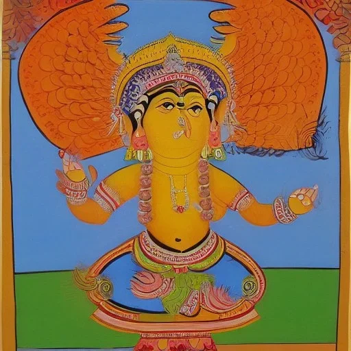 cow god with hands and wings in Indian painting style