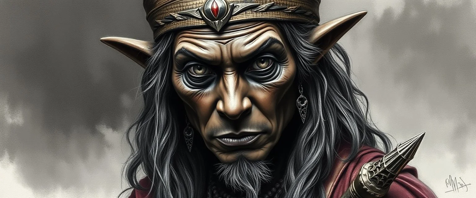 gandalf as dark brazilian woman , airbrush and pen outline