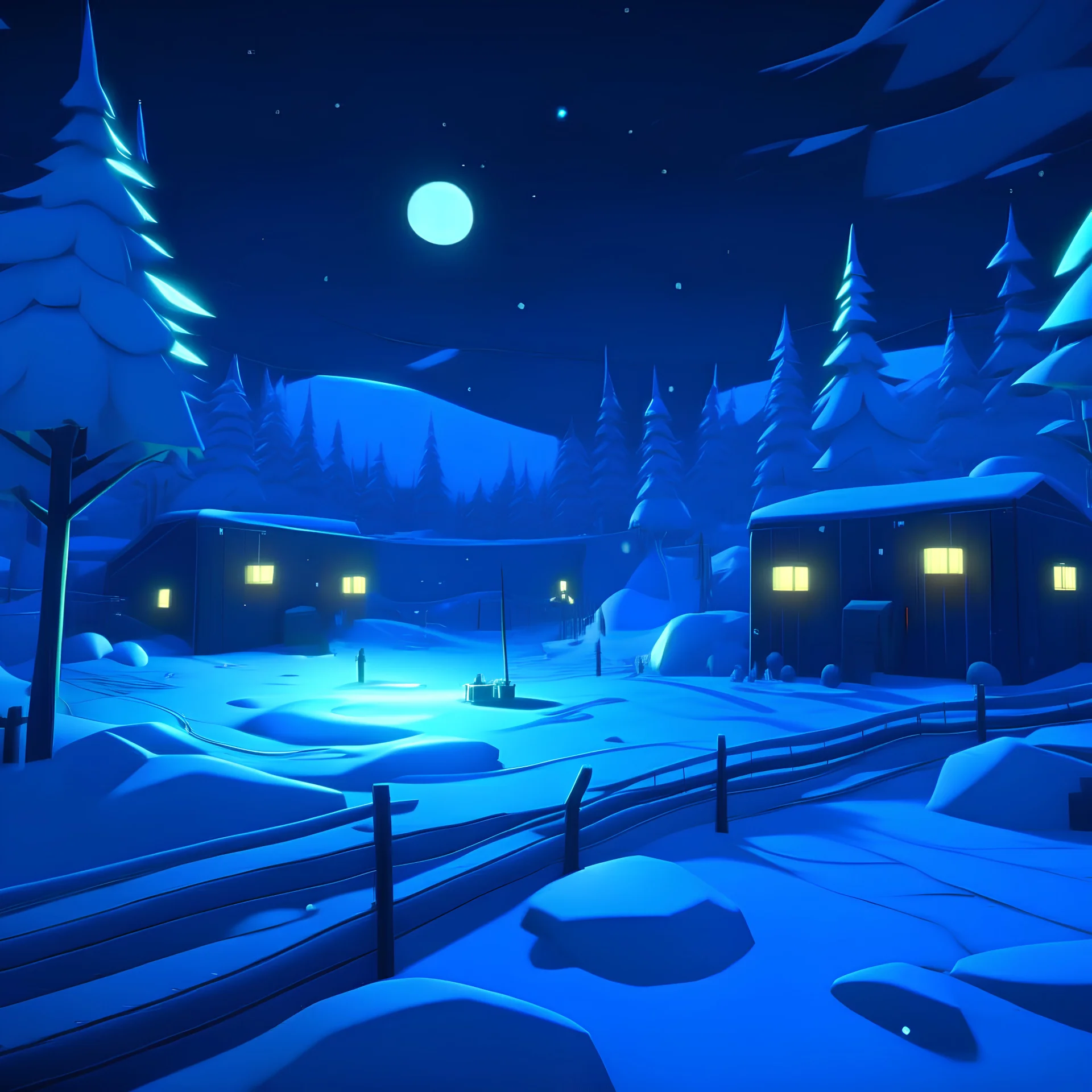 A winter level at night from a PlayStation game