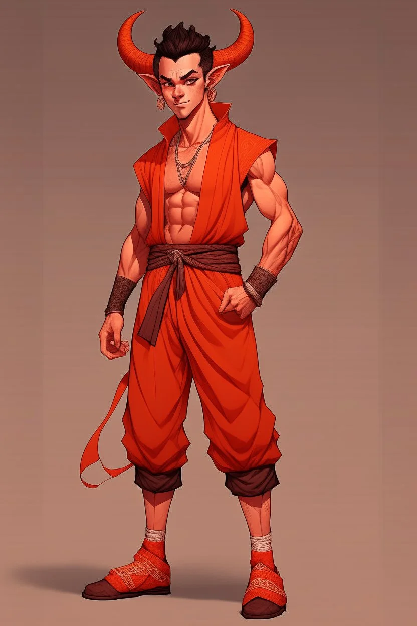 Full Body, Male Tiefling, monk, street outfit like Goku, boxer pose