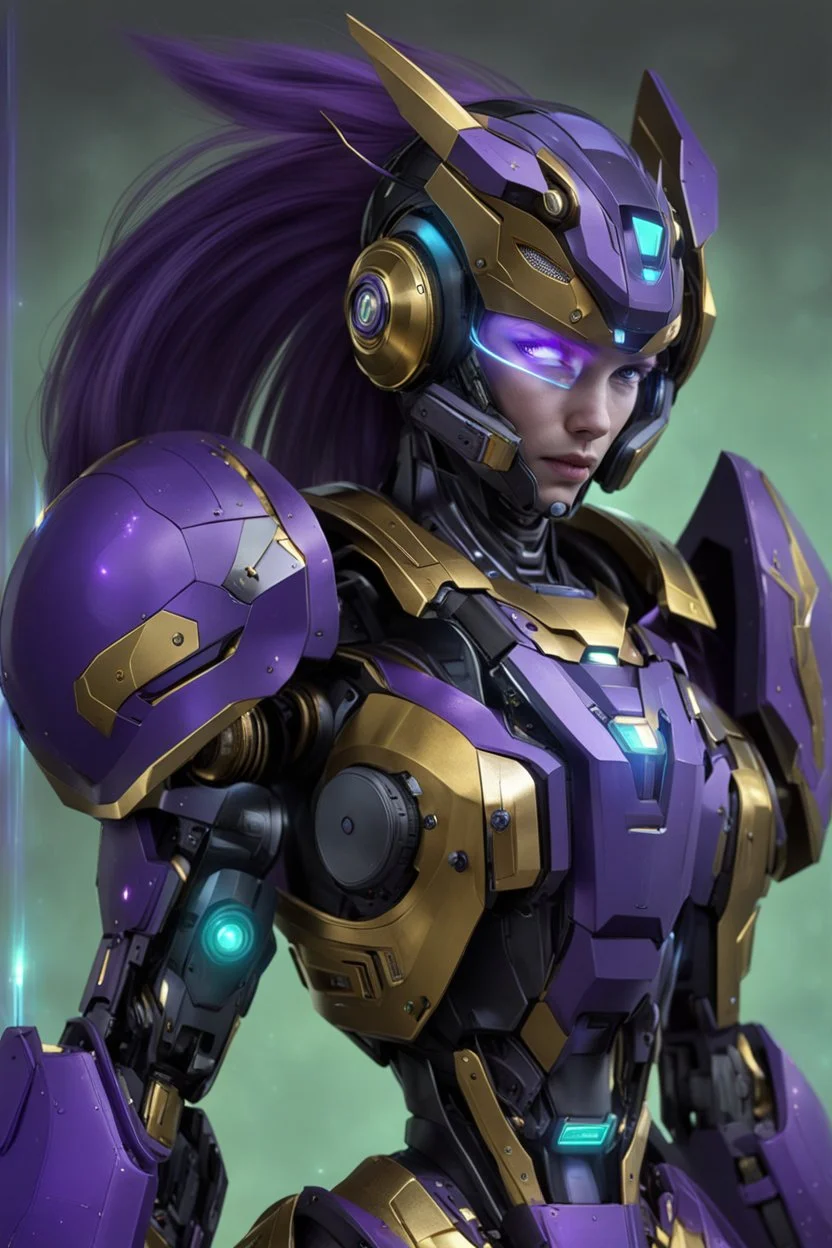 Human Like Cyborg, Royal purple and Gold, Combat Robot, Dangerous, Strong, Magic