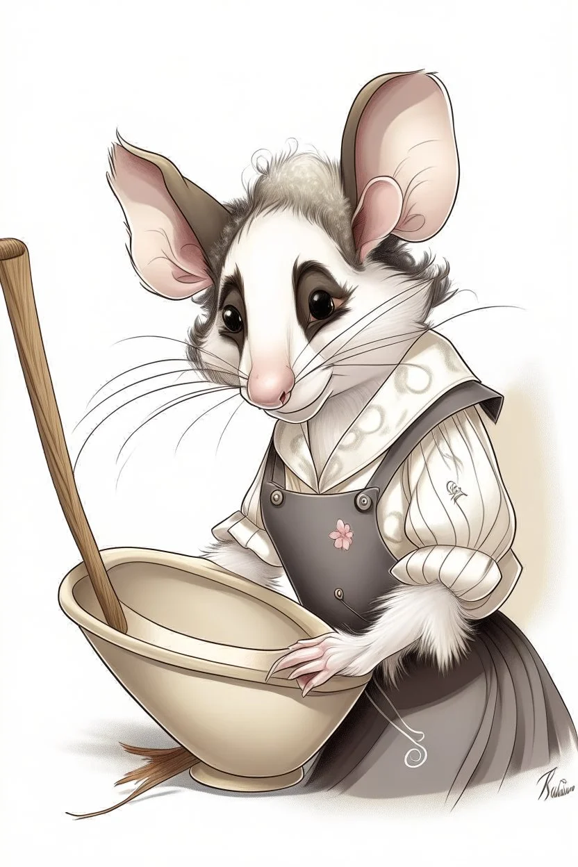 A drawing of a possum in a french maid outfit