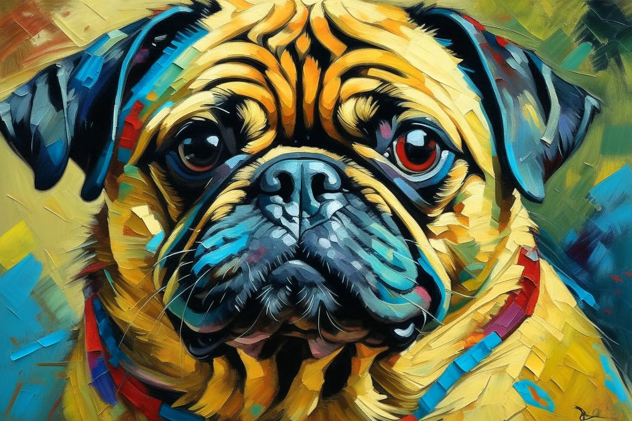 Portrait of a pug in style of Chris Forsey