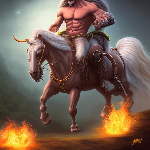 Hulk hogan riding a centaur and breathing fire