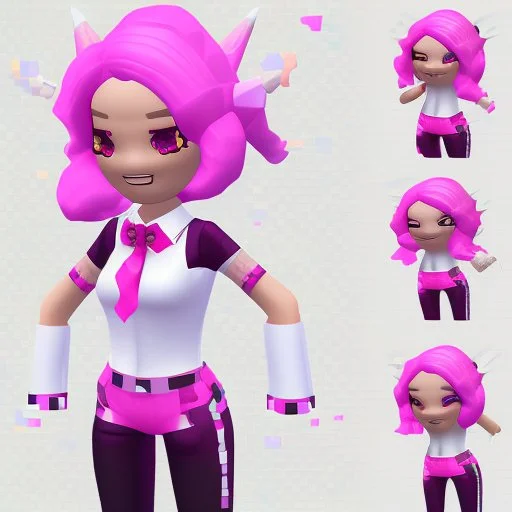 ROBLOX woman character pink hair with horns with white t-shirt and black tie