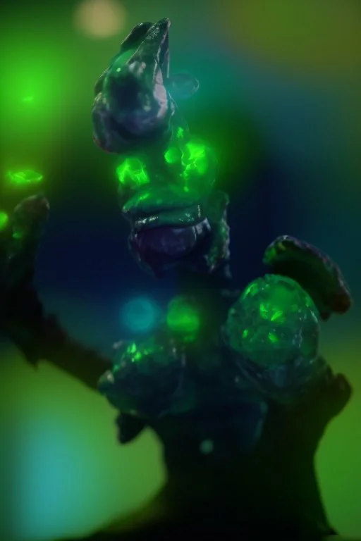 mutated green stone golem with a red tumor corrupted