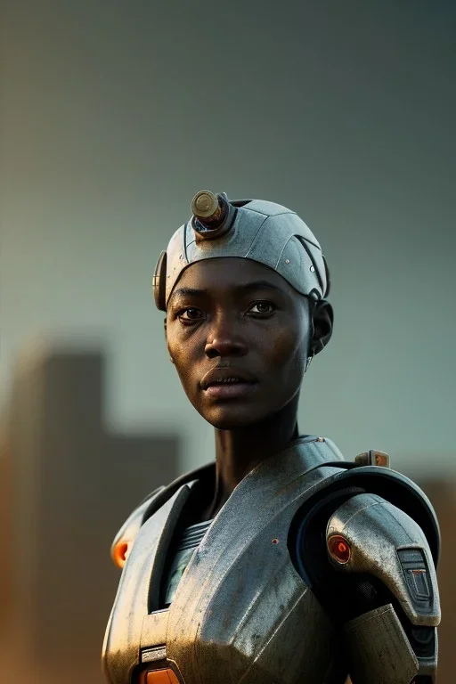 Beautiful portrait of african post-apocalypse robots in a cyberpunk city, sci-fi fantasy style, 8k,dark