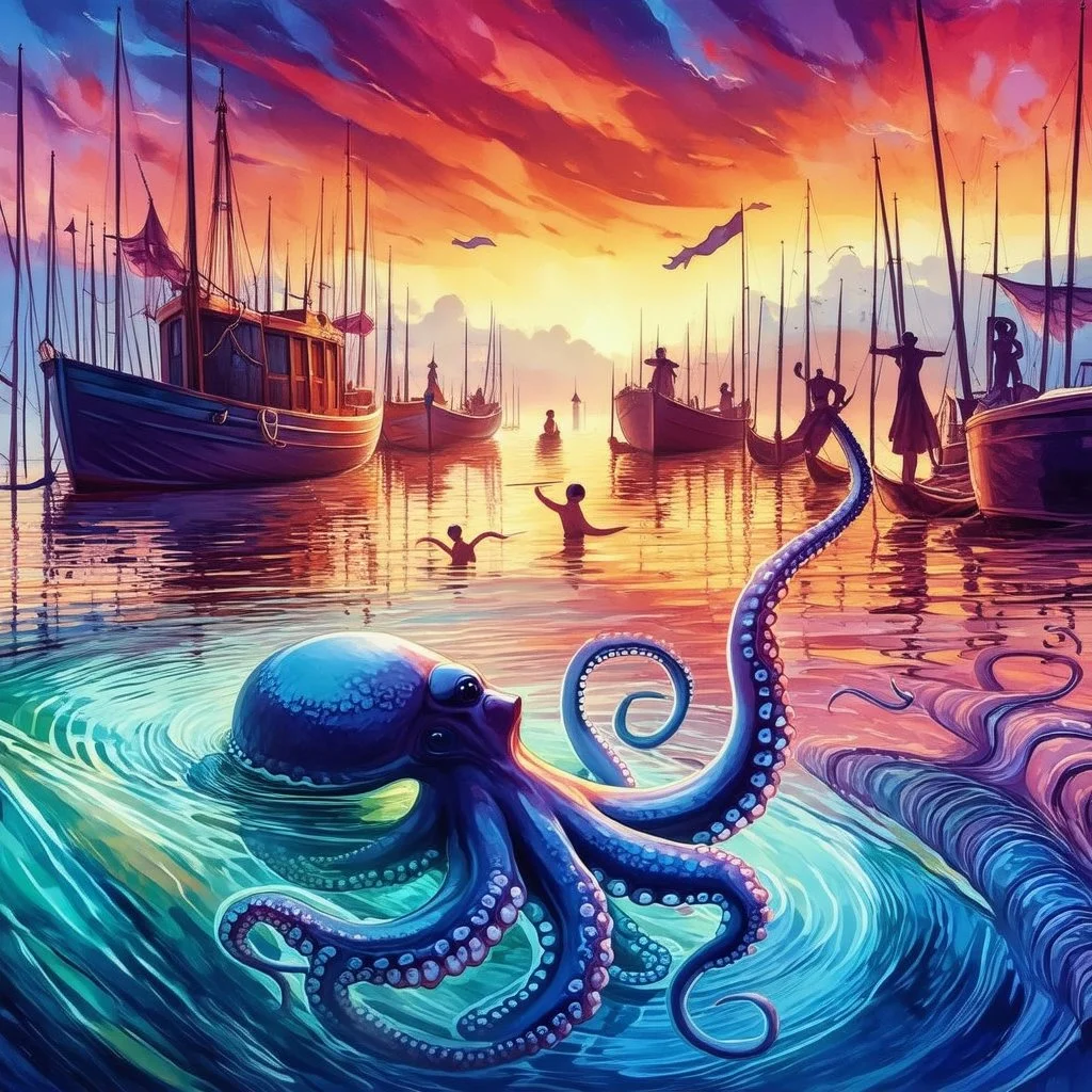 BING==When it exhales, the harbor water ripples with memories: forgotten rituals, lost boats, whispered promises.and swimming octopus