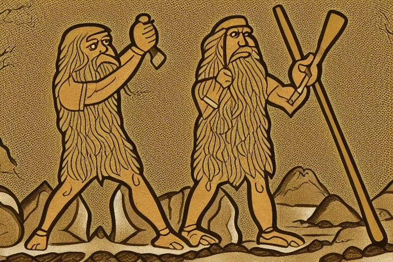 Purism, caveman holding a club, cave, cave bear, campfire, stone age, dawn, fine detail, high quality,