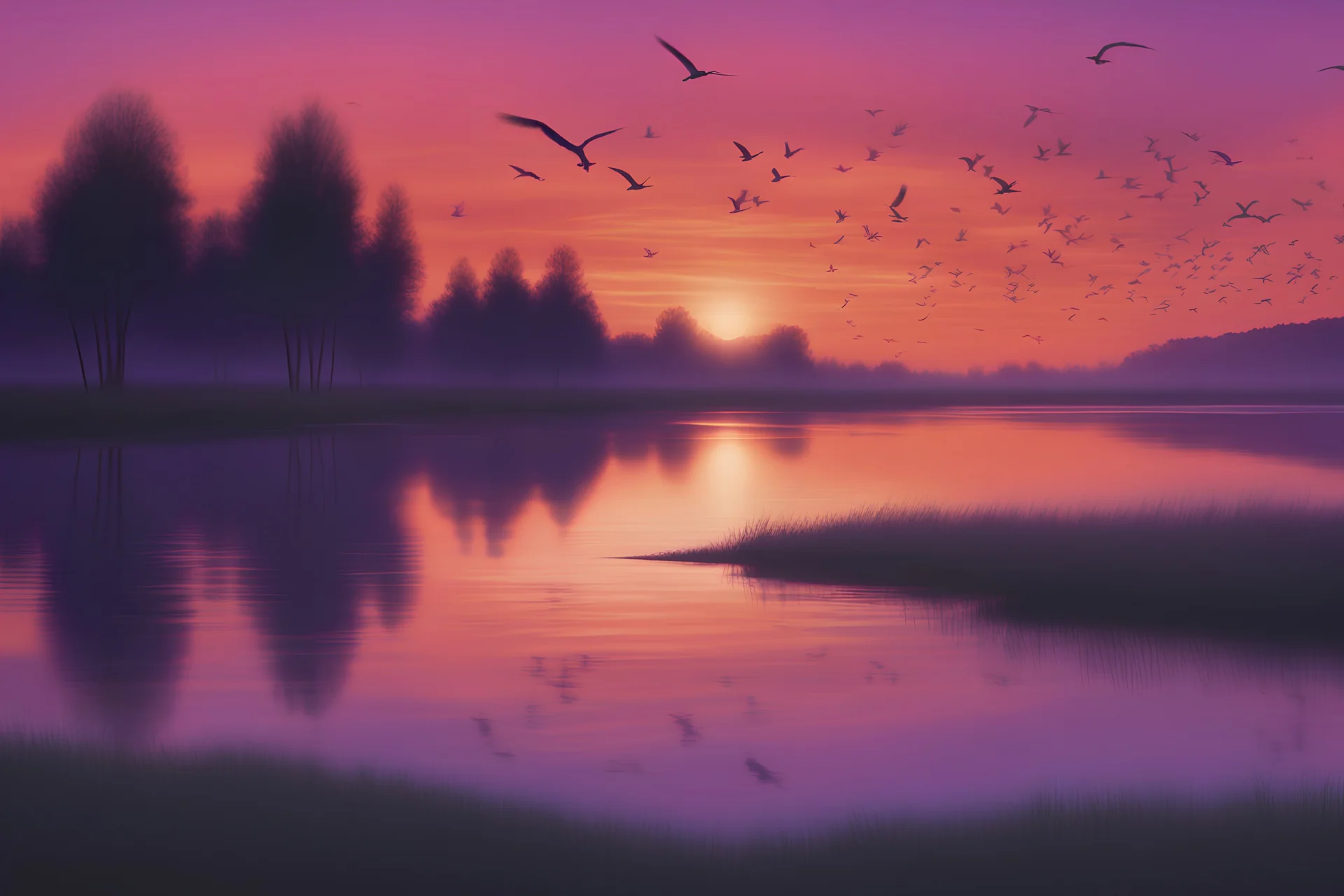 Lake at sunset, the orange and purple hues of the sky reflected in the water, 8K, ultra realism --ar 9:16 --v 5.1 A flock of migratory birds flying over a picturesque lake at sunset, the orange and purple hues of the sky reflected in the water, 8K, ultra realism --ar 3:2 --v 5.1