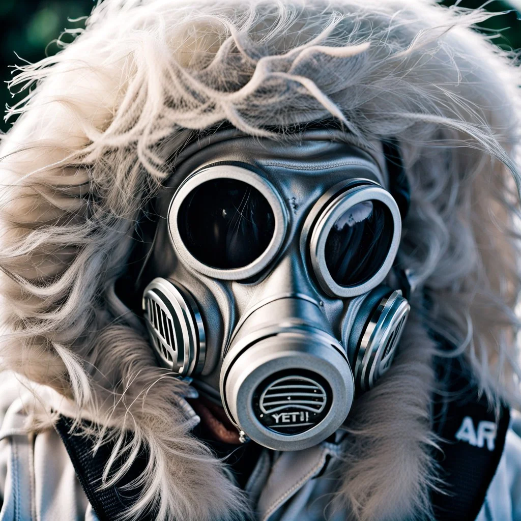 close up documentary photography, Yeti In a Respirator, all-natural, in the style of candid, imperfection, natural lighting, light-focused, amateur shot, shot on Agfa, taken with Hasselblad --ar 4:5 --w 150 --style raw