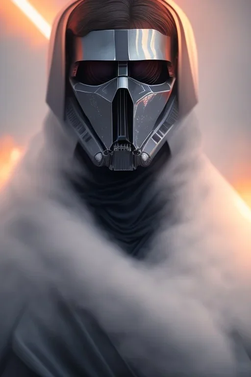 All Black Anakin Skywalker soldier, ghost, wearing high tech mask, white smoke, dark, rage, sorrow, high definition, ultra 8 k, volumetric lighting, blue fire, fog