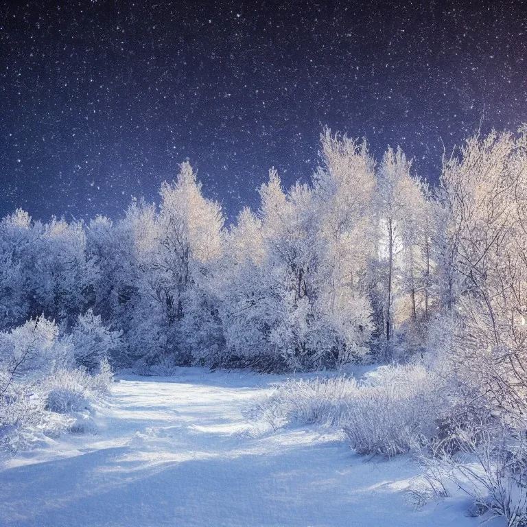 winter landscape, crystal, stars, dreamlike