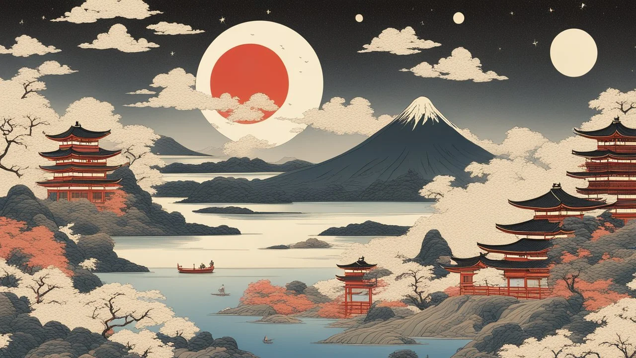 "Paint the serene infinity of the cosmos in the timeless style of Ukiyo-e, an ancient Japanese art form. Capture the breathtaking allure of swirling galaxies, radiant stars and flirtatious meteorites juxtaposed alongside traditional floating world motifs. Elevate the ordinary into the extraordinary, anchoring the celestial wonders into familiar, yet subtly transformed Ukiyo-e landscapes. Create a space Ukiyo-e masterpiece where the ethereal meets the earthly."
