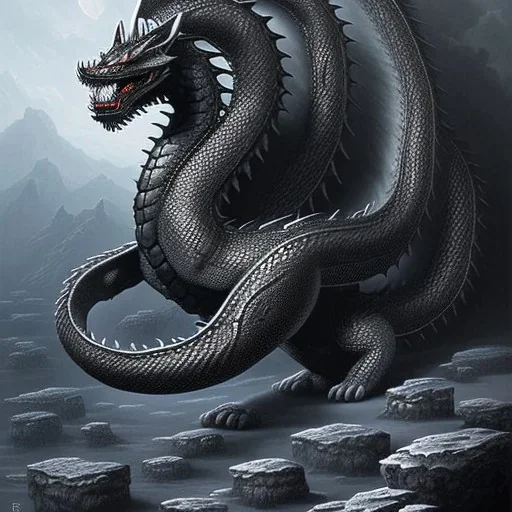 mdjrny-v4 style, highly detailed illustration of a black obsidian dragon, spread wings, black obsidian dragon feet on lava rock, dark sky background, realistic, intricate details, d&d, by artist "Even Mehl Amundsen", full body