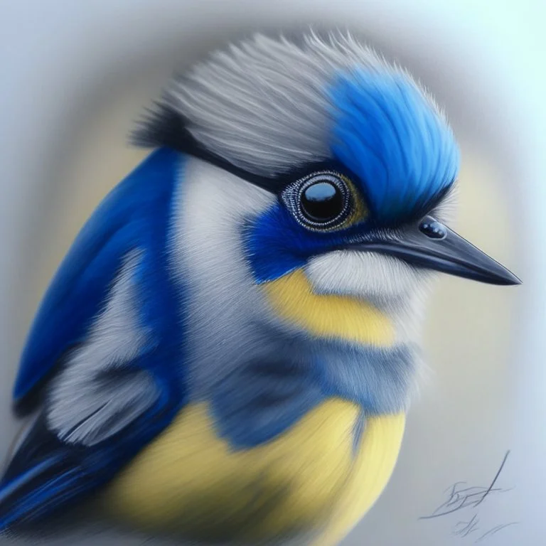 Realistic portrait drawing of a blue tit