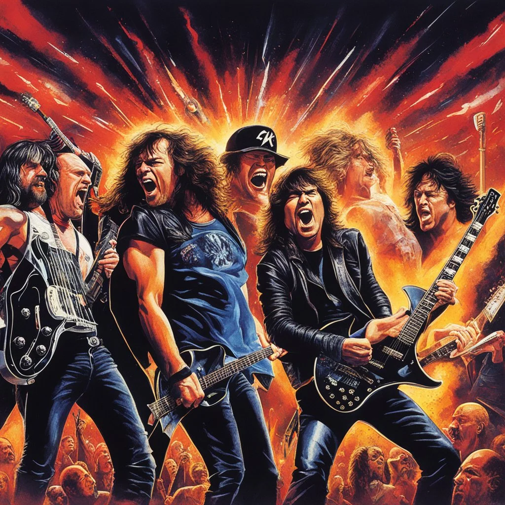 ACDC and Metallica on a heavy metal scene