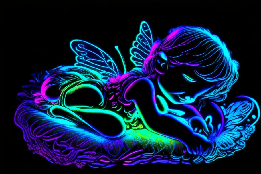 black light art neon colors cute sleeping fairy