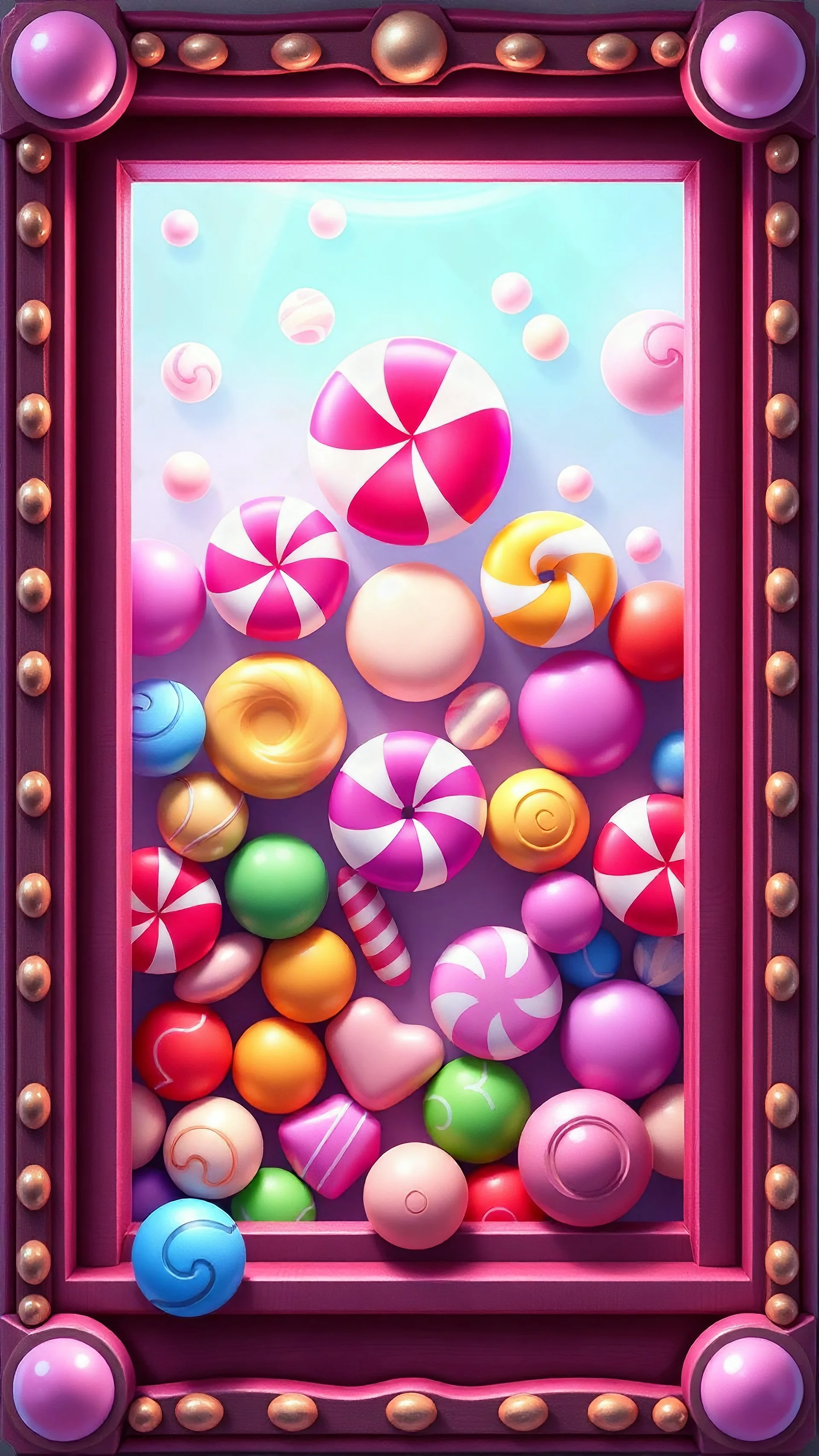 2D game window board element (candies style) color pink/purple/white