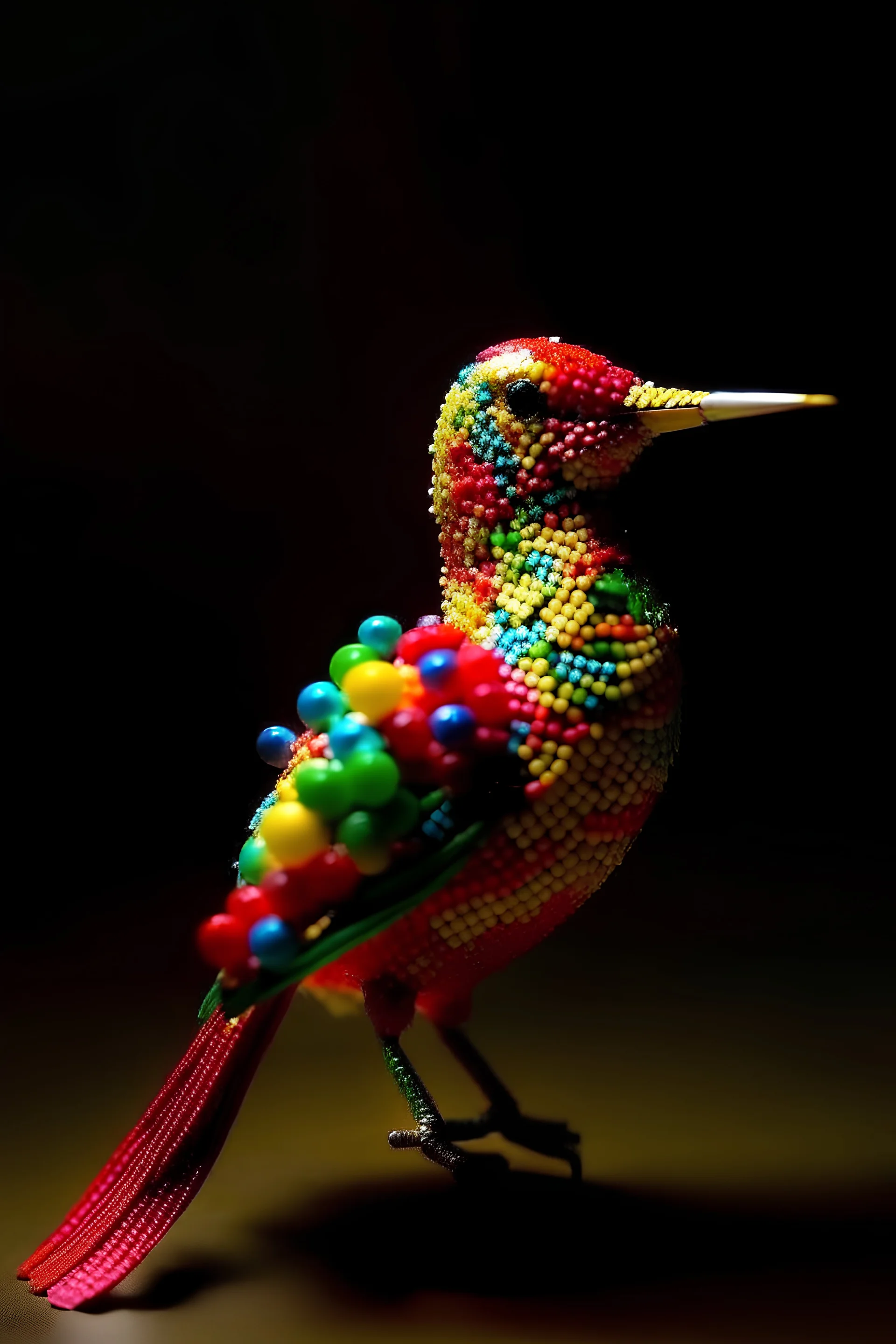 a hummingbird made up of candy