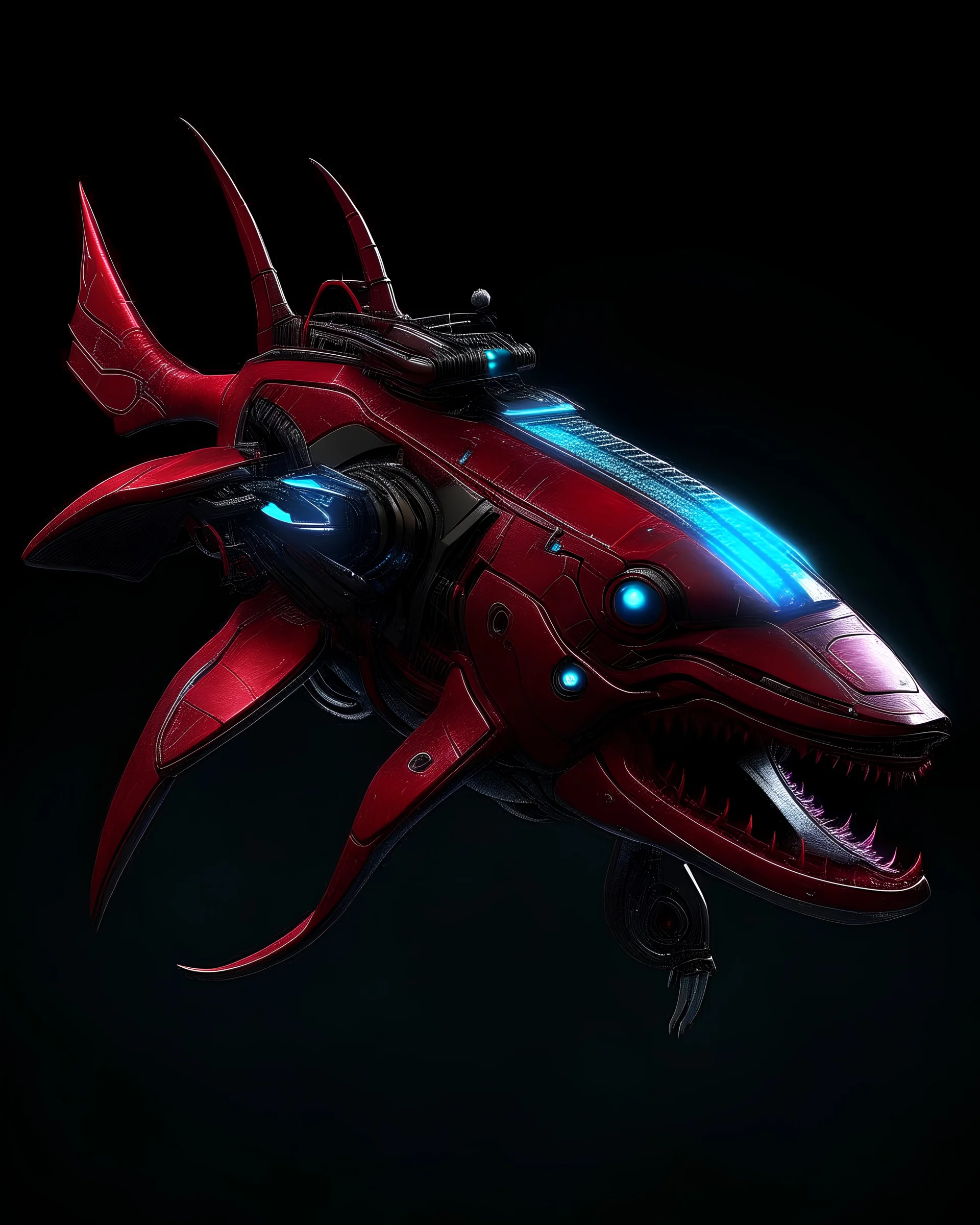 cyberpunk cyber hammerheadshark . led color red . shark charter