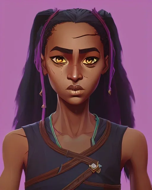 Portrait of a pretty african 10 year old girl warlock with dark curly hair