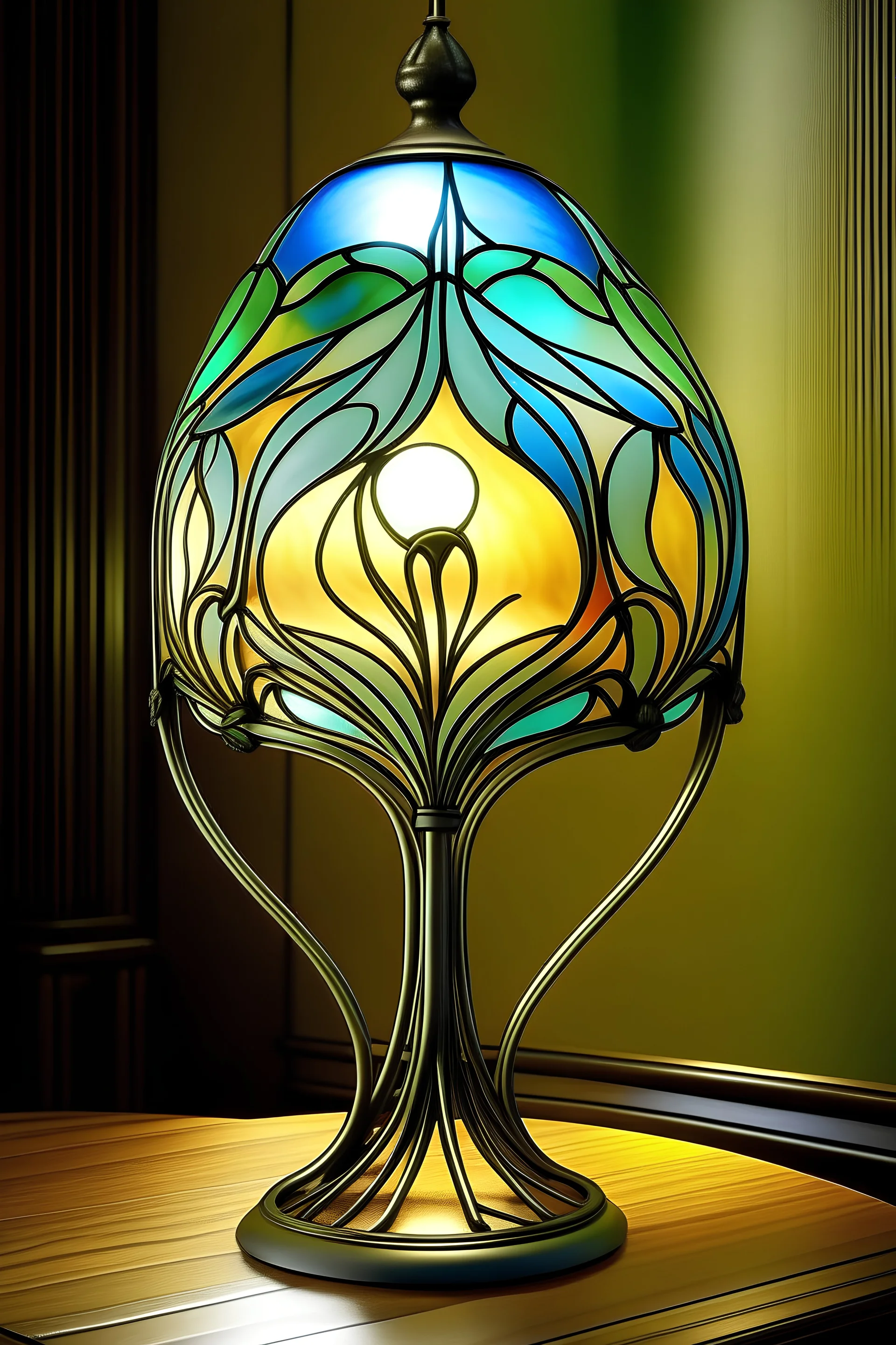 ein Bild von einer Tischlampe, die in die heutige zeit passt, aber aus dem Jugendstil ist