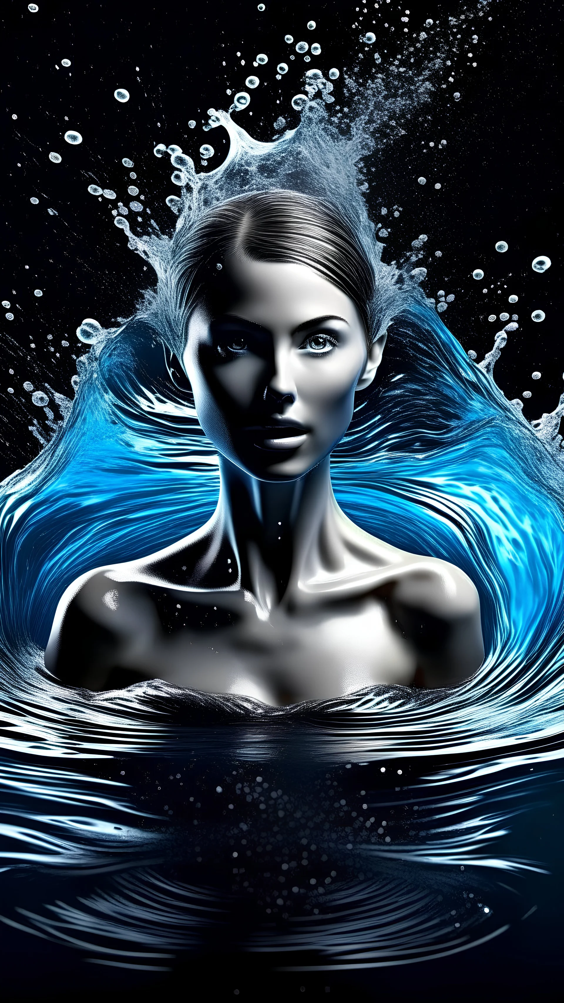 Purity transparency water splashing twisted with a beautiful woman inside, 8k