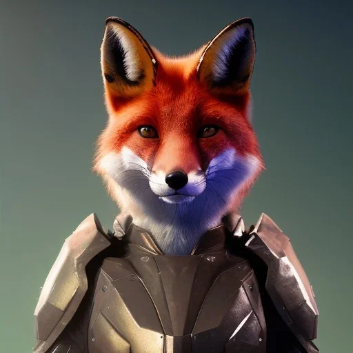 Armor wearing Fox, character design,ultra realistic,shiny, smooth, studio quality, octane render, Surrealism, Triadic colour scheme,ambient lighting polaroid, 100mm