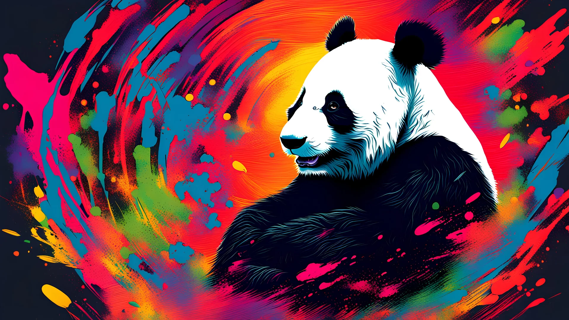 Panda ,dark art,nuclear war , colorful,powerful, new age masterpice,