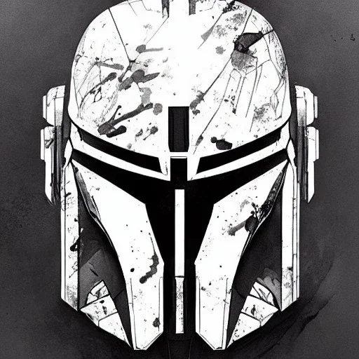 photorealistic the mandalorian helmet, illustration by <agnes cecile> <Yoji Shinkawa>, ornate and intricate details , soft smooth lighting, concept art, black satin background,camouflage colors