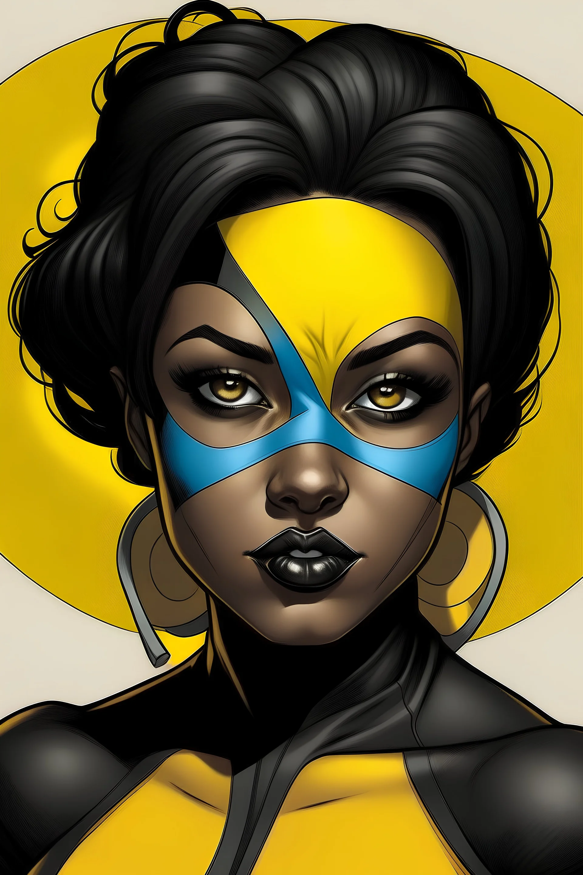 A portrait of a superhero woman who resembles the singer Brandy in the style of The Watchmen