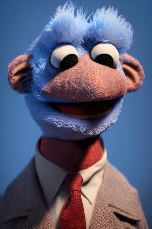 Waist up muppet Portrait, obama as muppet doll, blue suit, photo studio, blue background, unreal engine 5, concept art, art station, god lights, ray tracing, RTX, lumen lighting, ultra detail, volumetric lighting, 3d.