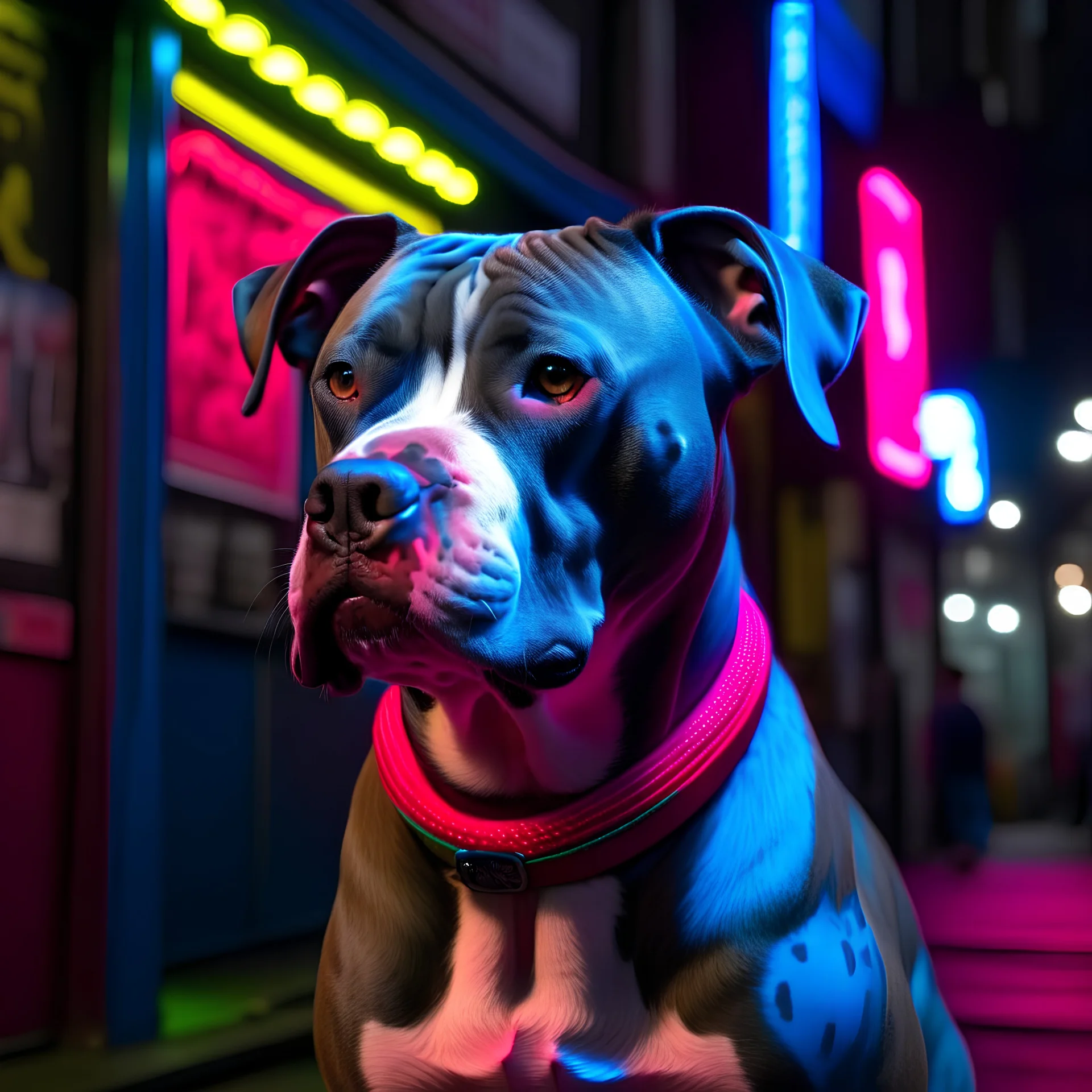 um pitbull com luzes de neon em londres