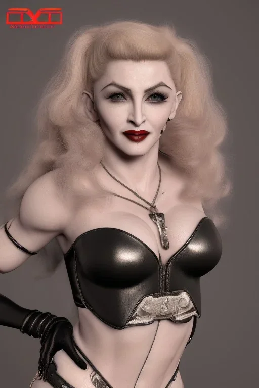 Madonna as evil woman in leather, voluptuous