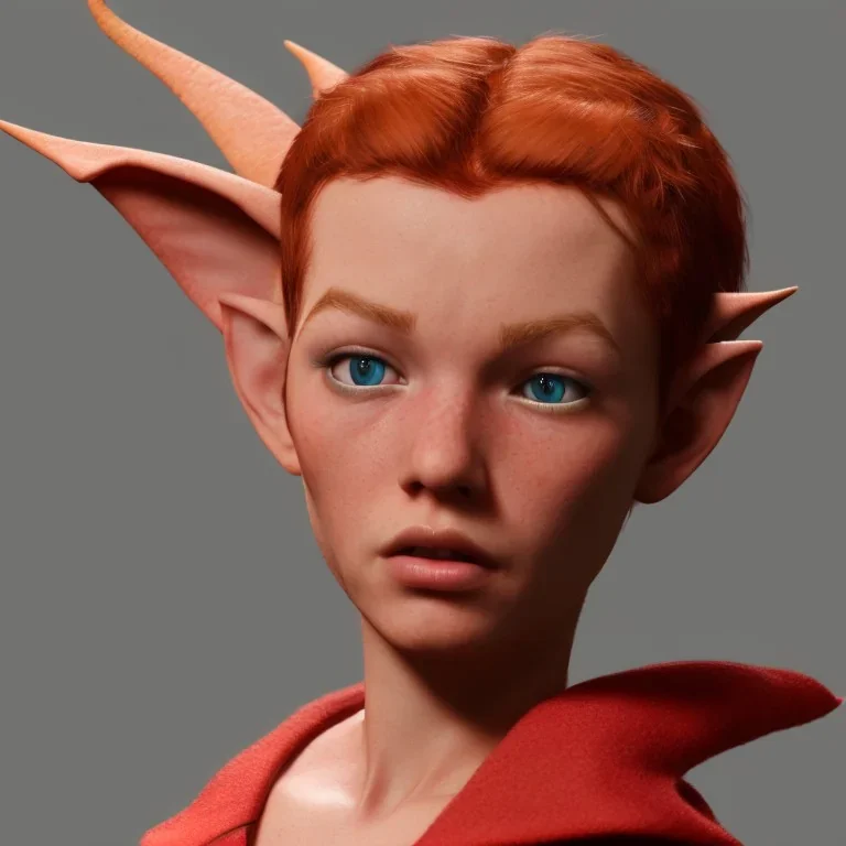 Red Head Elf, Dramatic color, Detailed,