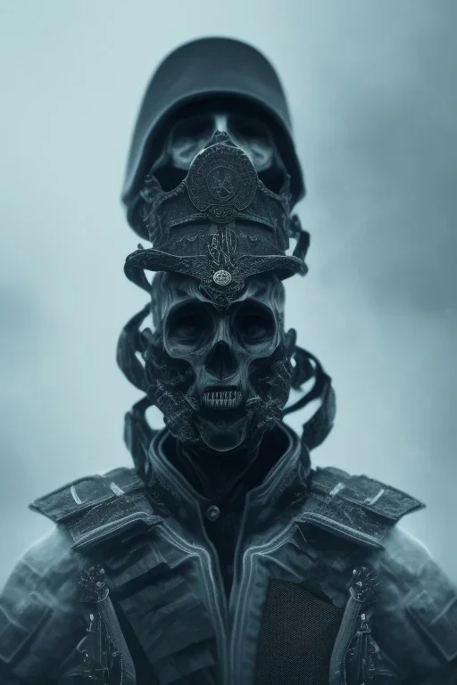 All black German soldier, head made out of white smoke, dark, rage, sorrow, high definition, ultra 8 k, volumetric lighting, blue fire, fog