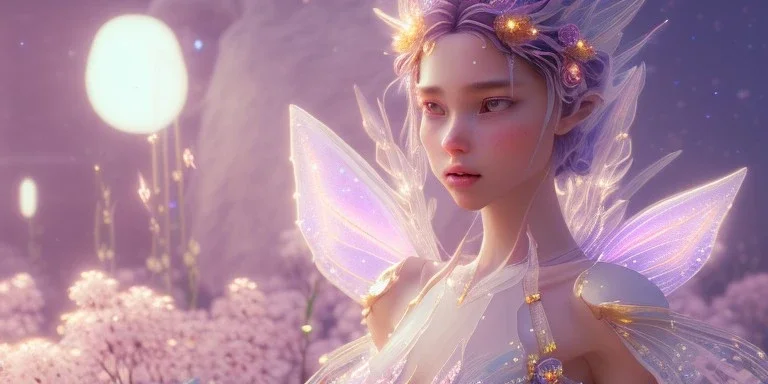 crystal subtle flower in a galactic ambiance beautiful fairy, transparent, delicate colors, in the foreground, full of details, smooth，soft light atmosphere, light effect，vaporwave colorful, concept art, smooth, extremely sharp detail, finely tuned detail, ultra high definition, 8 k, unreal engine 5, ultra sharp focus