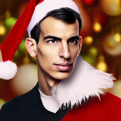 Ari Shapiro wearing a Santa hat and sitting in an airplane cockpit