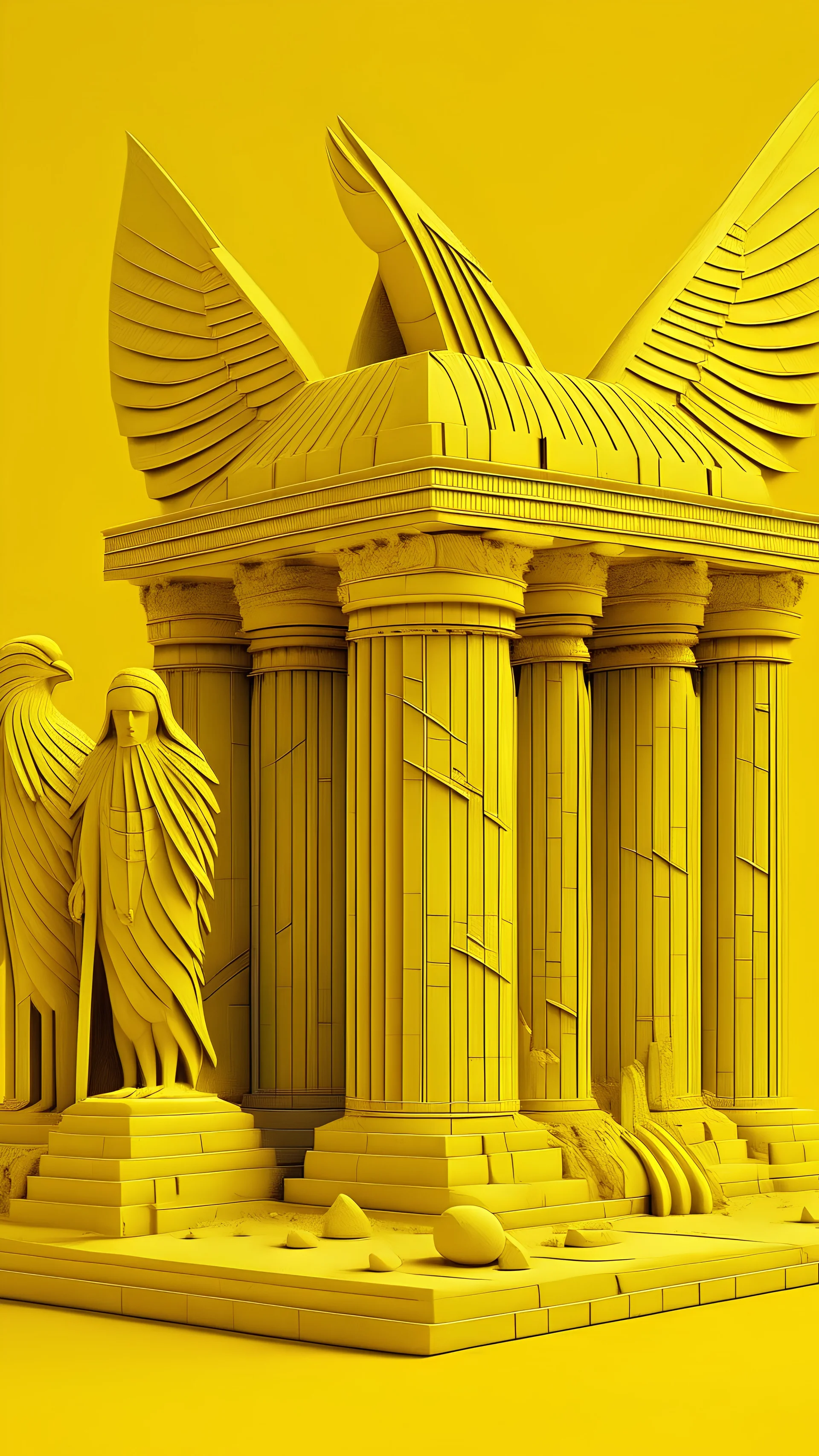 Yellow angelic ruins designed in ancient Egyptian architectures and sculptures