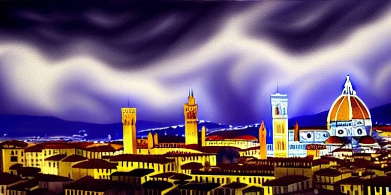 Painting of Florence mixed with Venice in a stormy night