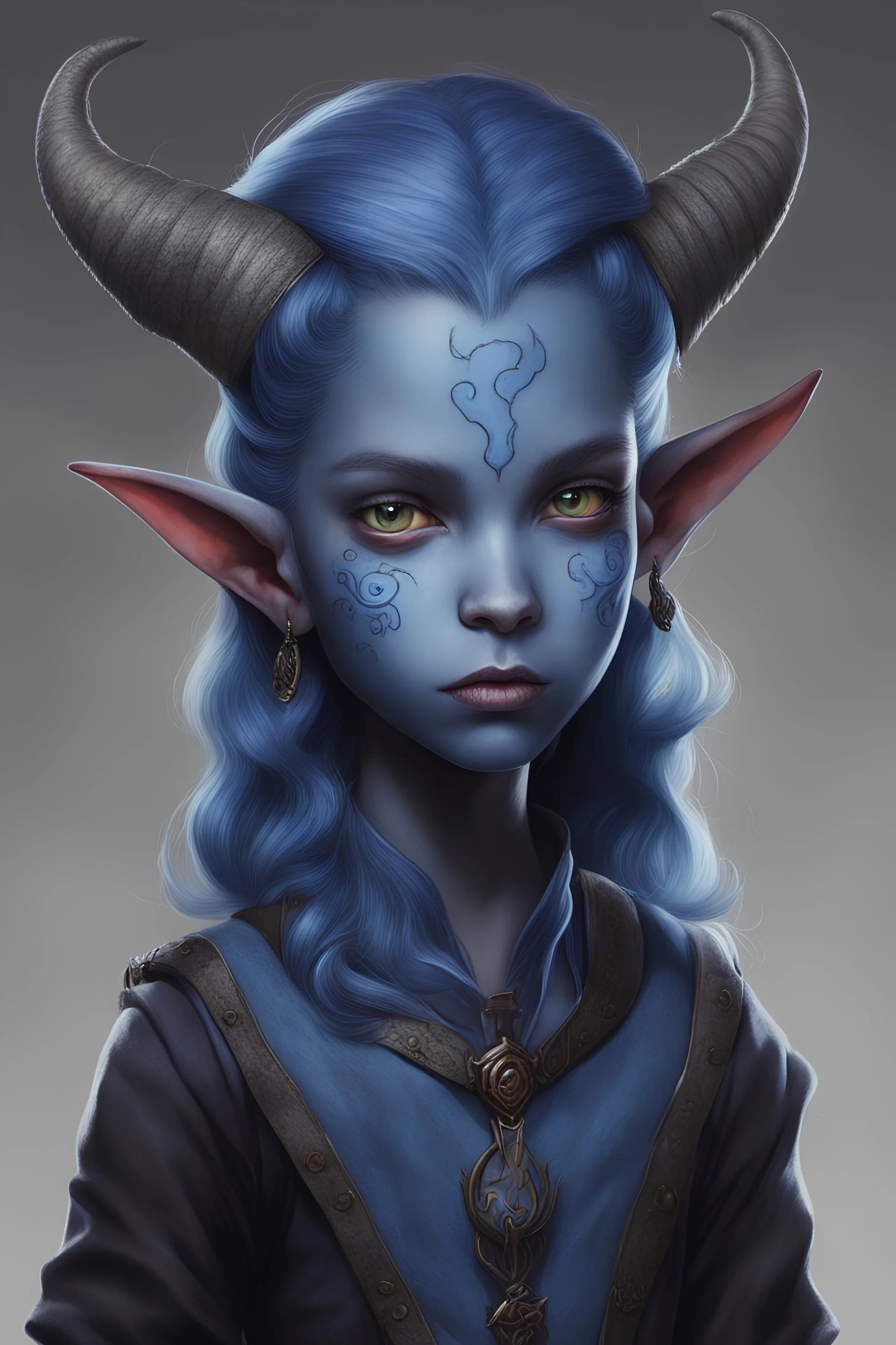 a tiefling 12-year-old child, blue skin