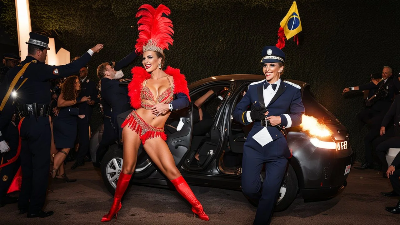 French gendarme dressed as a Brazilian revue dancer