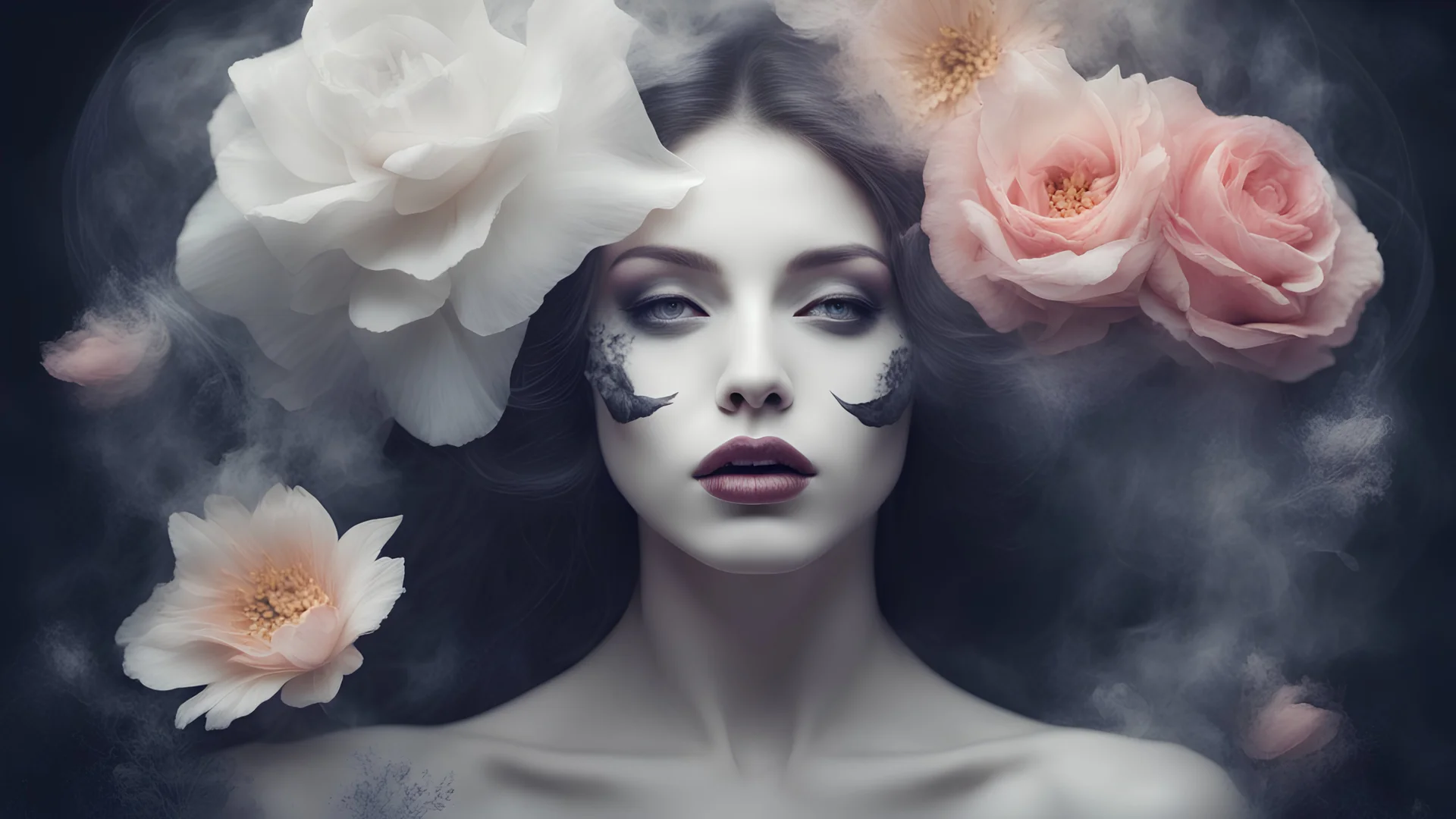 beautiful woman phantom, flower, lips, mysticism, esotericism, beauty, ghost