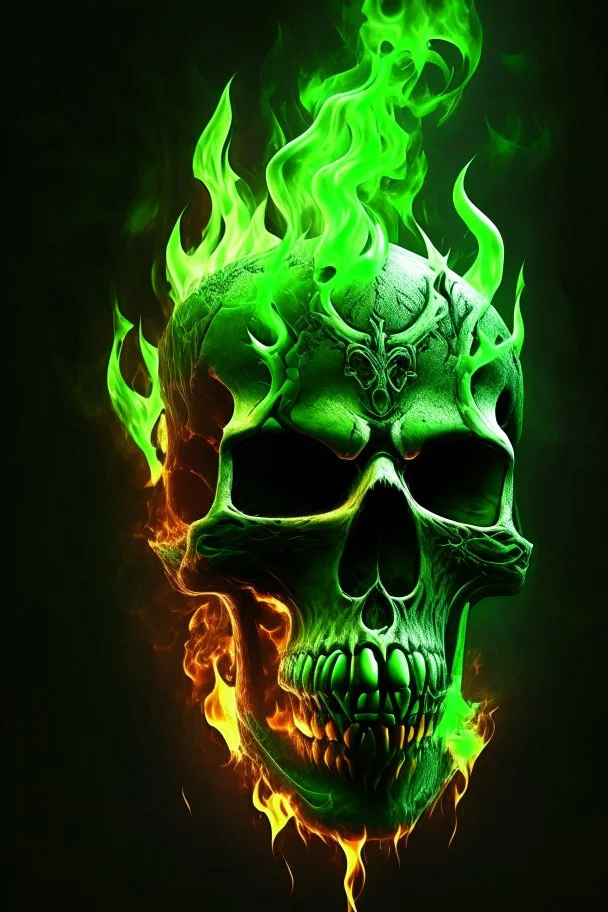 demonic skull in green fire