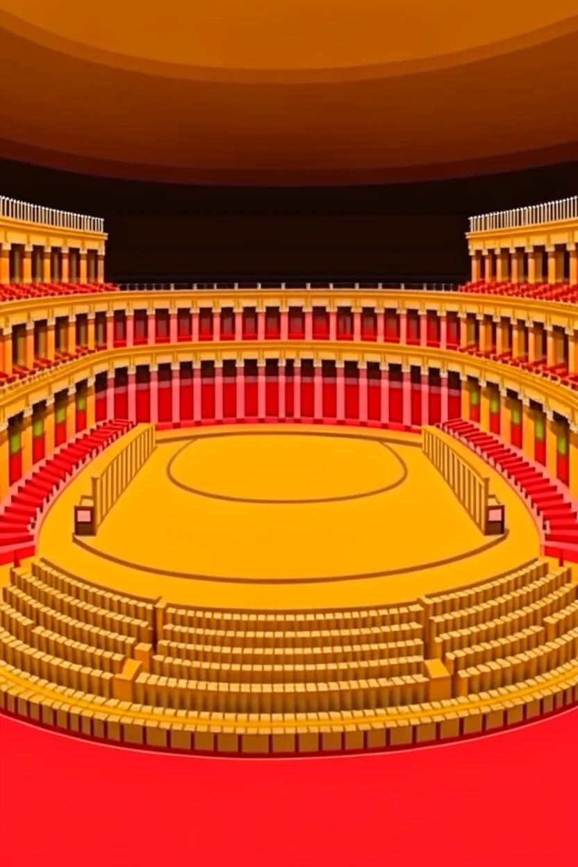 3D shot of the show area in a traditional theater, and the arena is square or rectangular in shape