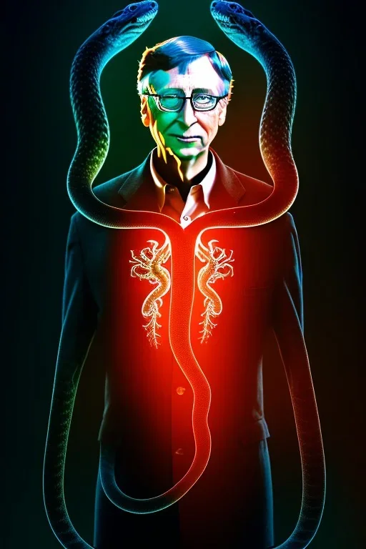 Full body photography of ethereal BILL GATES as a snake, Fire theme art, Dark moody night atmosphere, by Michelangelo, 8K, high body details, anatomically perfect body, oak tree roots, ignore NSFW,