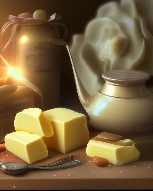 butter. Realistic photo. HD. Glowing. 3d style